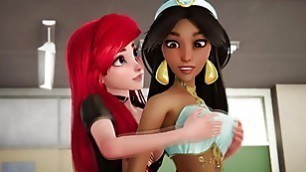 Jasmine gets creampied by Ariel wearing black stockings - The Little Mermaid Porn