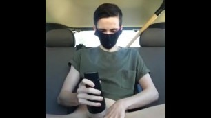 Twink Boy uses Fleshlight in Car