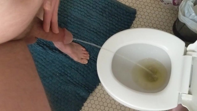 Struggling to Pee with half Hard Cock after Hot Masturbation Session