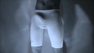 Bulging Boner in White Compression Shorts