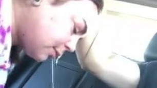 Gagging Whore with No Self Respect Gets Throat Abused in Car